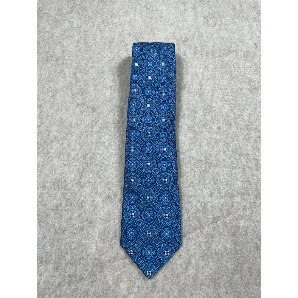Paul Fredrick Tie Sartoriale Blue Italy Medallion Geometric Silk Floral Necktie